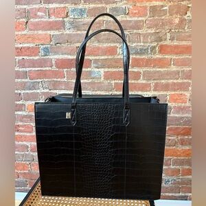 Beis Black Croc-Embossed Large Work Tote Bag